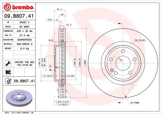 Bremžu diski BREMBO 09.B807.41 1