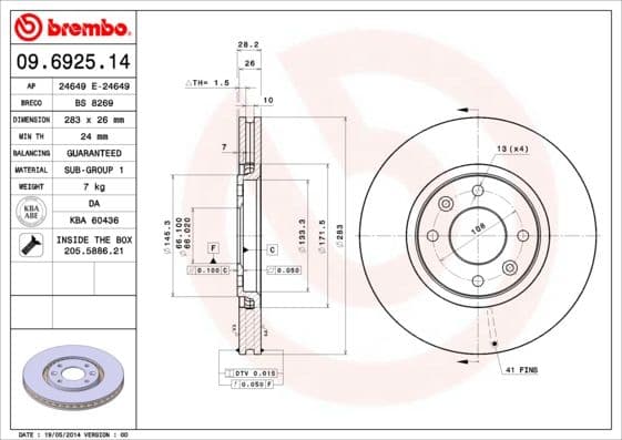 Bremžu diski BREMBO 09.6925.14 1