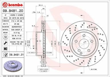 Bremžu diski BREMBO 09.9481.21 1