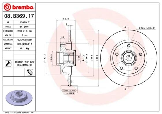 Bremžu diski BREMBO 08.B369.17 1