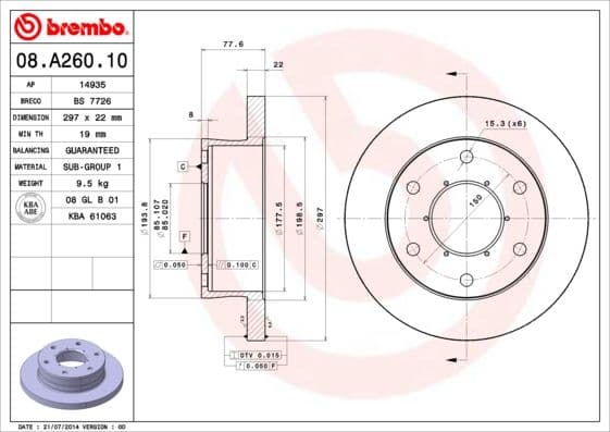 Bremžu diski BREMBO 08.A260.10 1