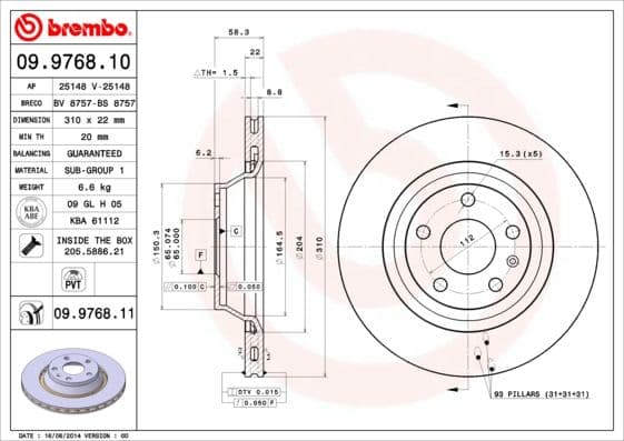 Bremžu diski BREMBO 09.9768.11 1