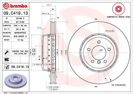 Bremžu diski BREMBO 09.C419.13 1