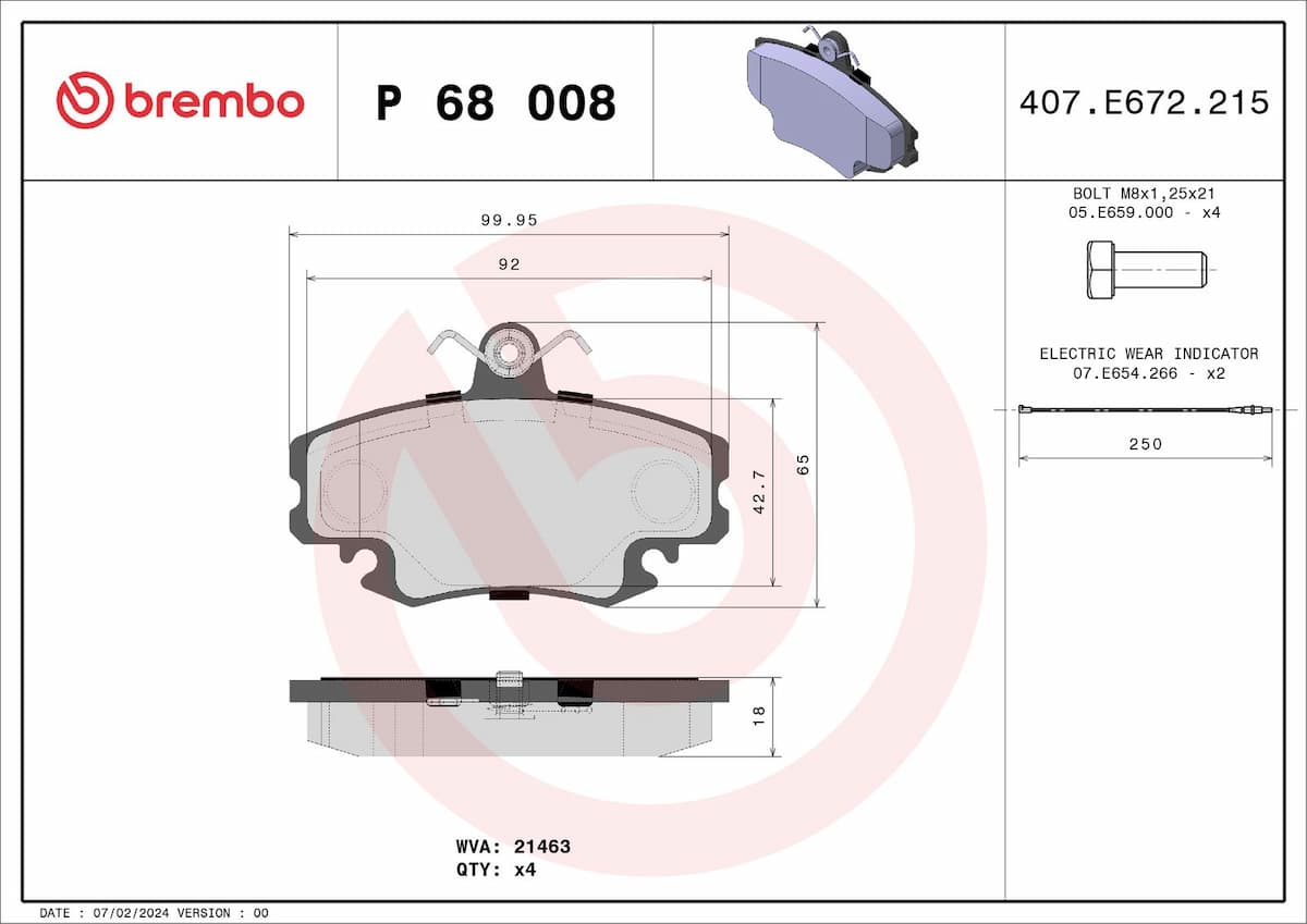 Bremžu uzliku kompl., Disku bremzes BREMBO P 68 008 1