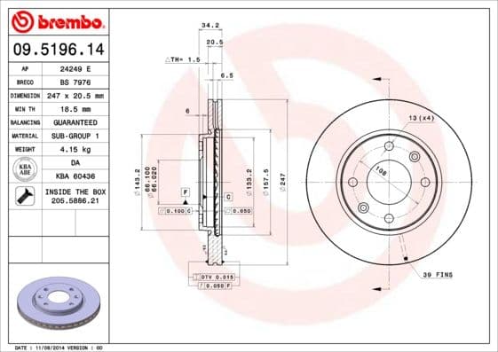 Bremžu diski BREMBO 09.5196.11 1