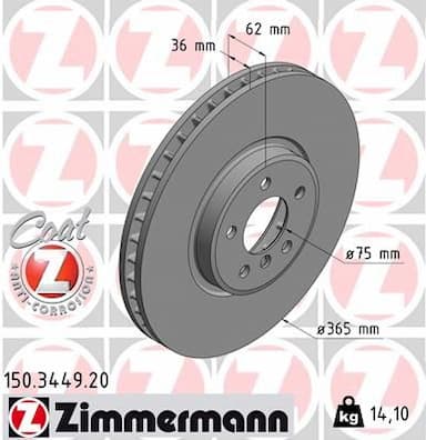 Bremžu diski ZIMMERMANN 150.3449.20 1