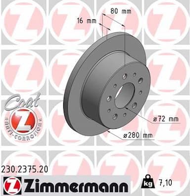 Bremžu diski ZIMMERMANN 230.2375.20 1