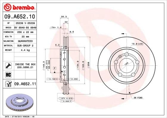 Bremžu diski BREMBO 09.A652.11 1