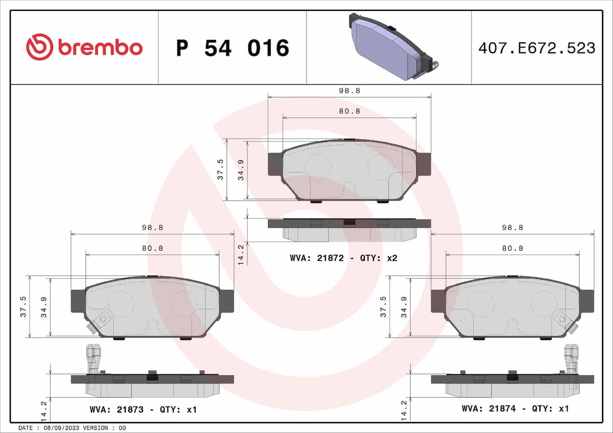 Bremžu uzliku kompl., Disku bremzes BREMBO P 54 016 1