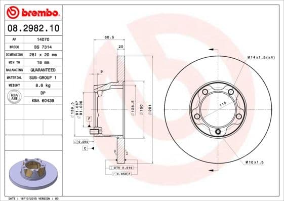 Bremžu diski BREMBO 08.2982.10 1