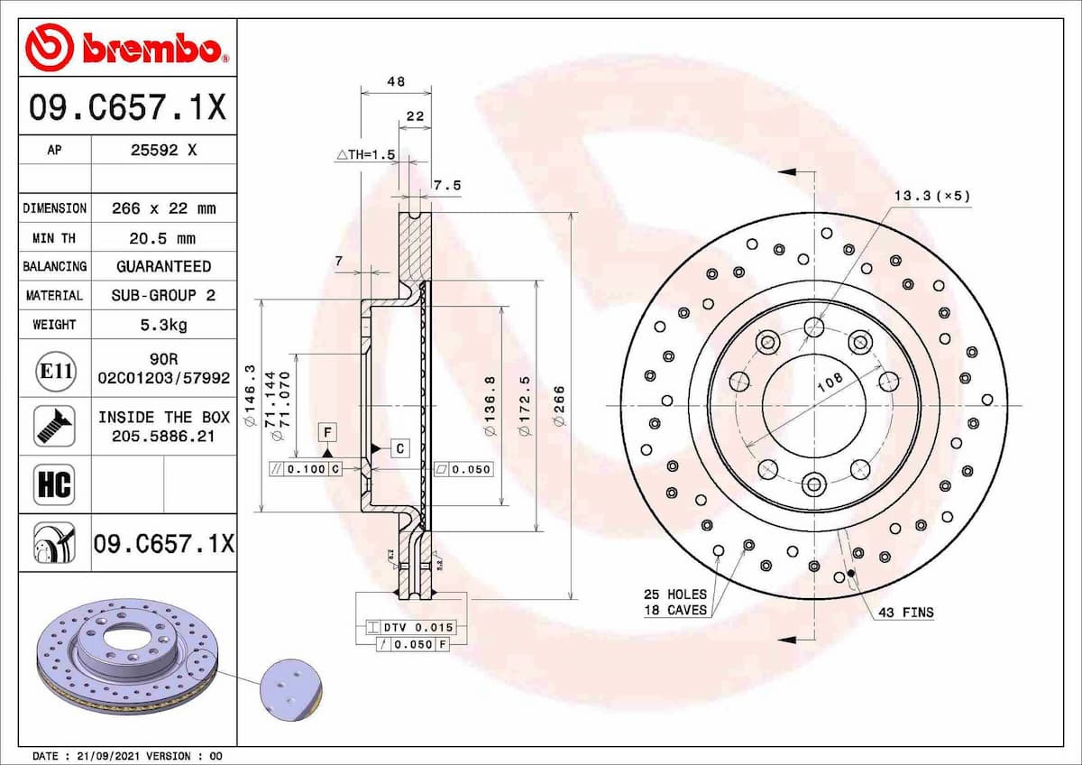 Bremžu diski BREMBO 09.C657.1X 1