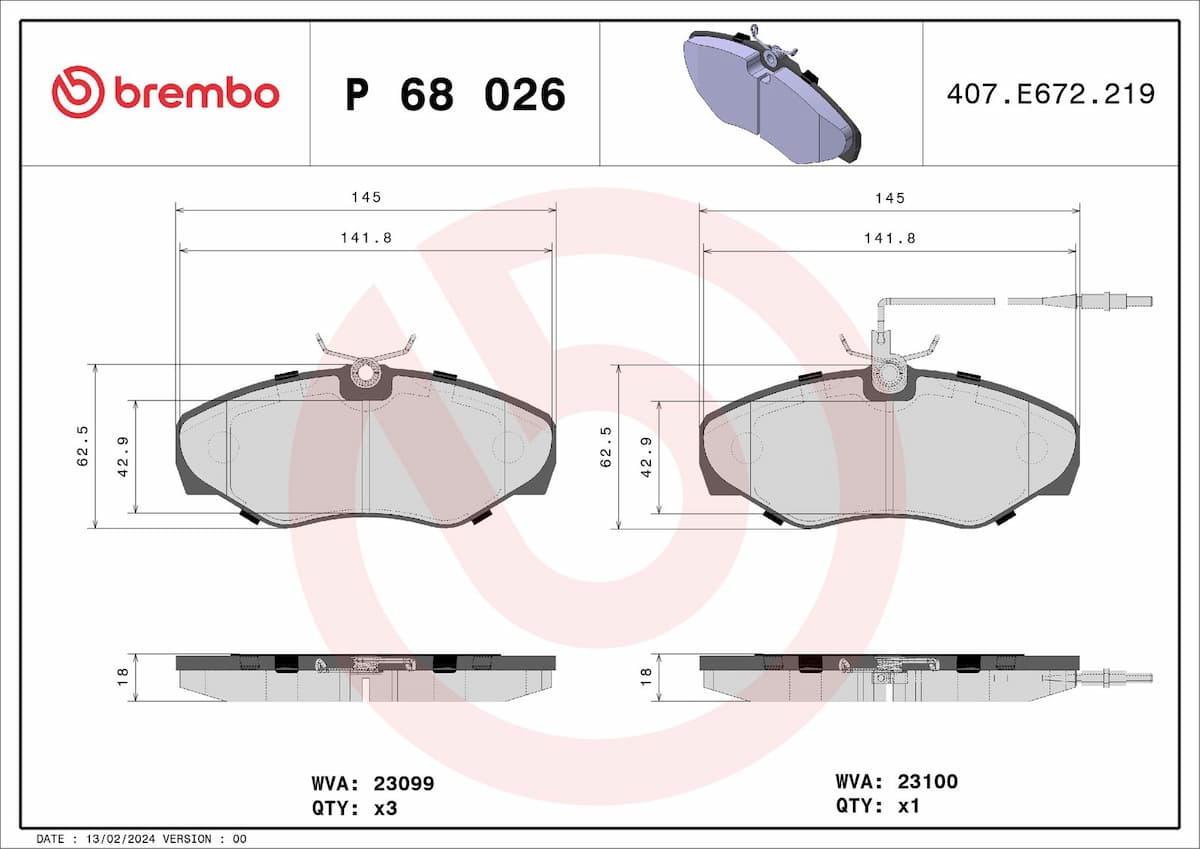 Bremžu uzliku kompl., Disku bremzes BREMBO P 68 026 1