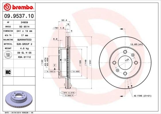 Bremžu diski BREMBO 09.9537.10 1