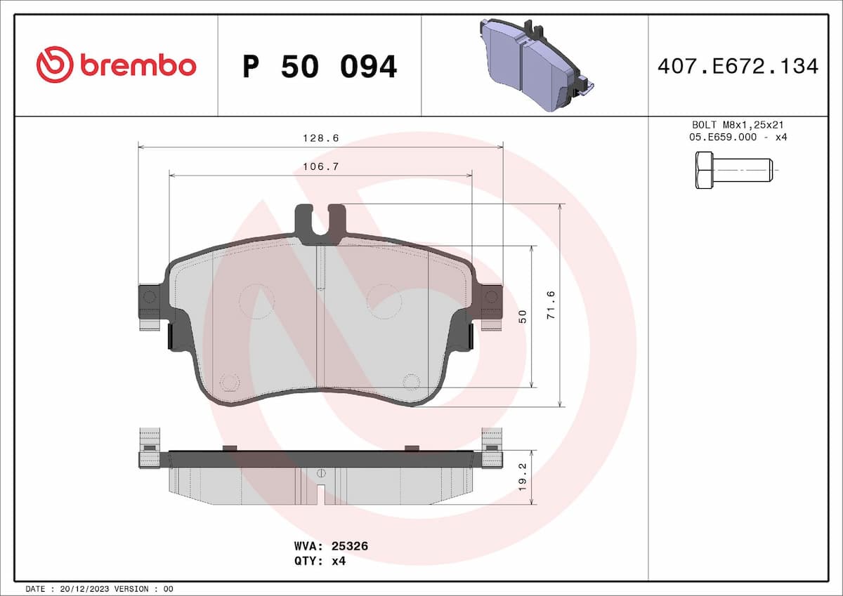 Bremžu uzliku kompl., Disku bremzes BREMBO P 50 094 1