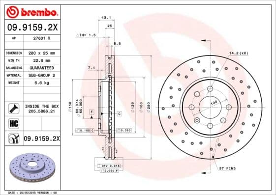 Bremžu diski BREMBO 09.9159.2X 1