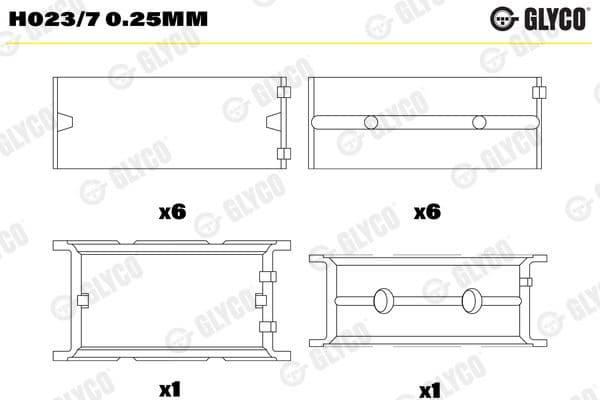 Kloķvārpstas gultnis GLYCO H023/7 0.25mm 1