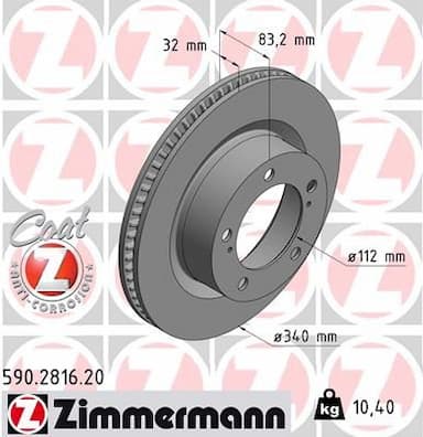 Bremžu diski ZIMMERMANN 590.2816.20 1