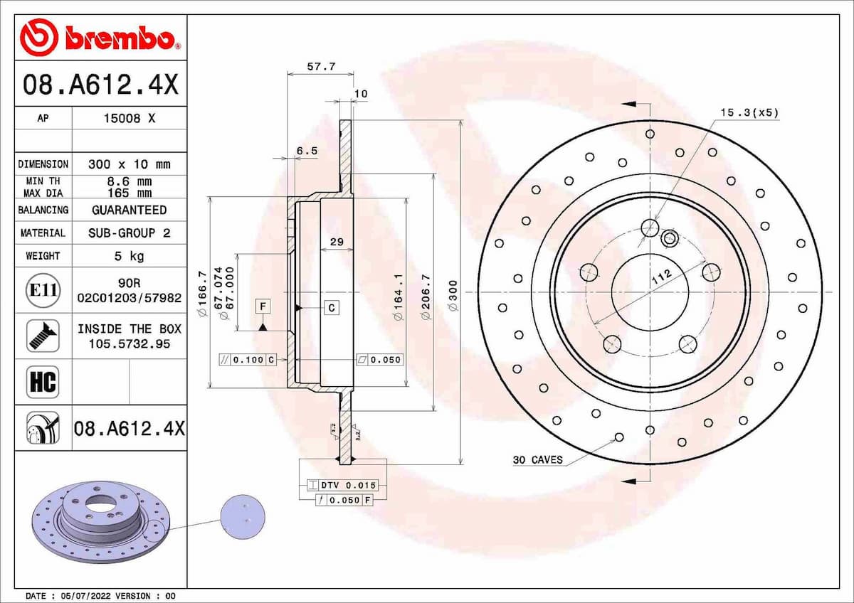 Bremžu diski BREMBO 08.A612.4X 1