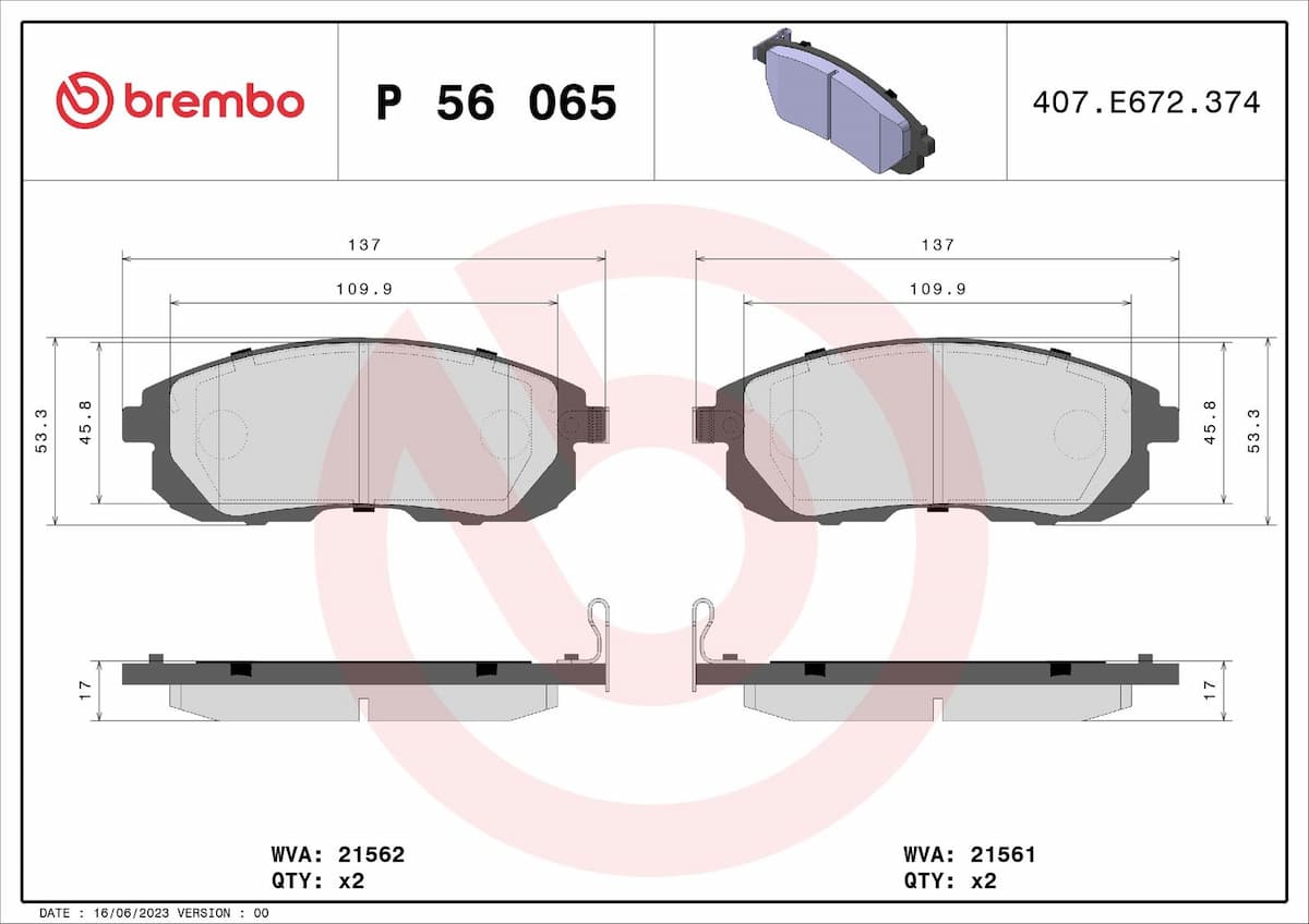 Bremžu uzliku kompl., Disku bremzes BREMBO P 56 065 1