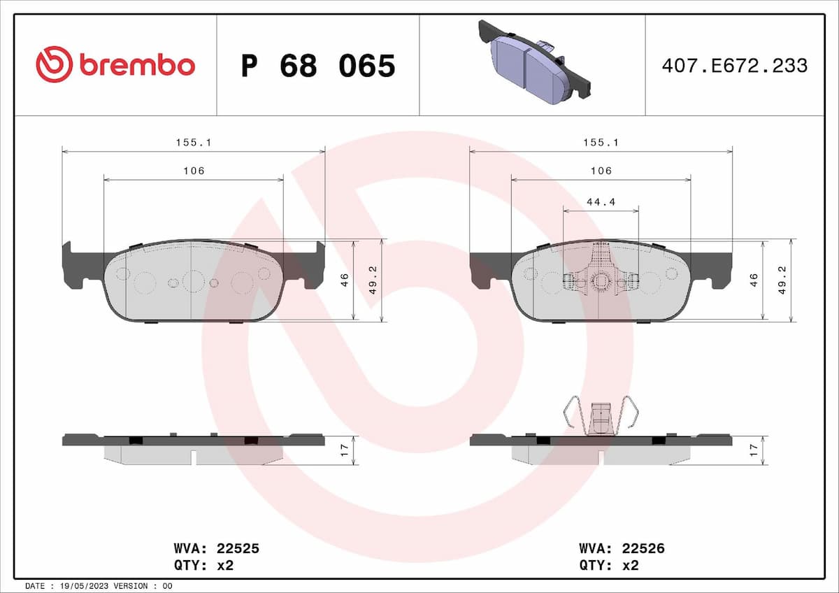 Bremžu uzliku kompl., Disku bremzes BREMBO P 68 065 1