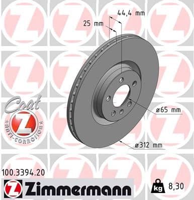 Bremžu diski ZIMMERMANN 100.3394.20 1