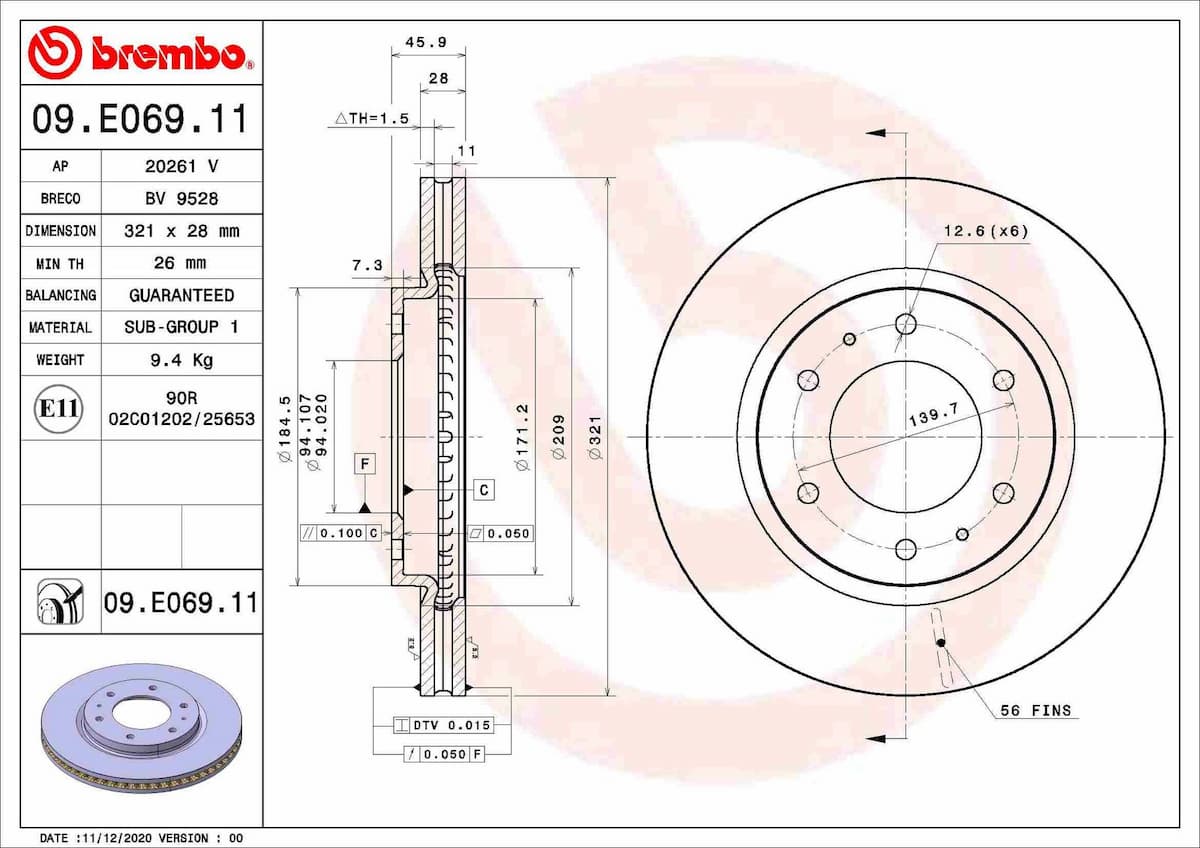 Bremžu diski BREMBO 09.E069.11 1