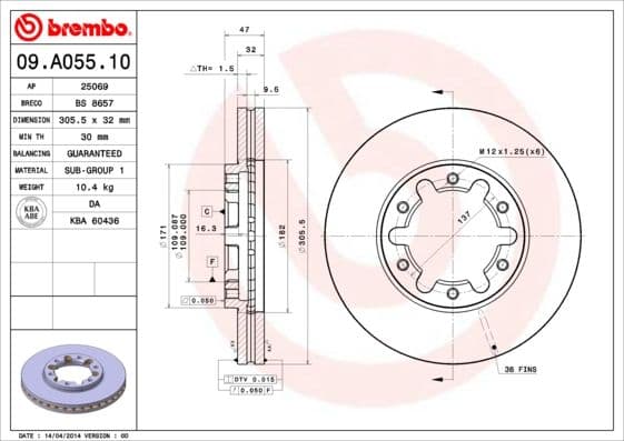 Bremžu diski BREMBO 09.A055.10 1