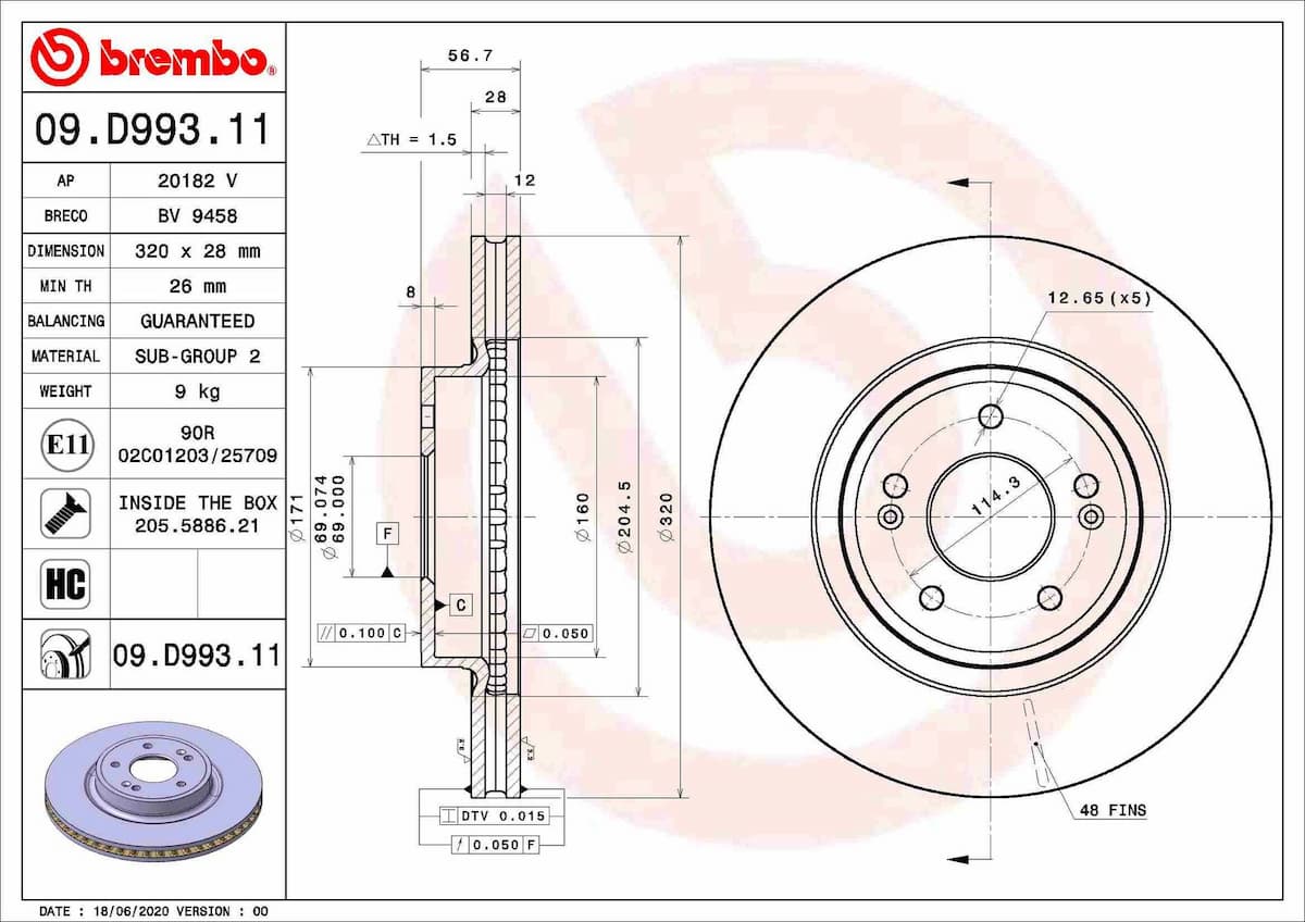 Bremžu diski BREMBO 09.D993.11 1