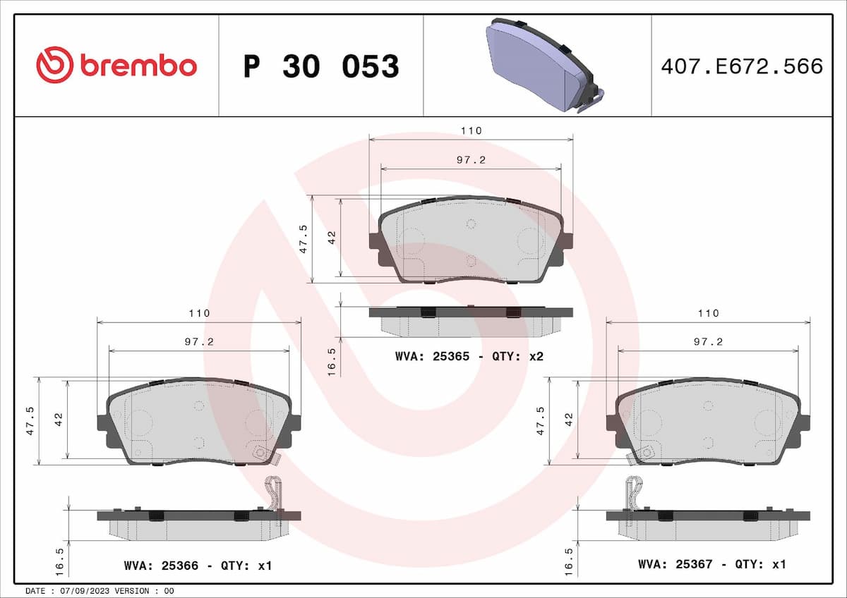 Bremžu uzliku kompl., Disku bremzes BREMBO P 30 053 1