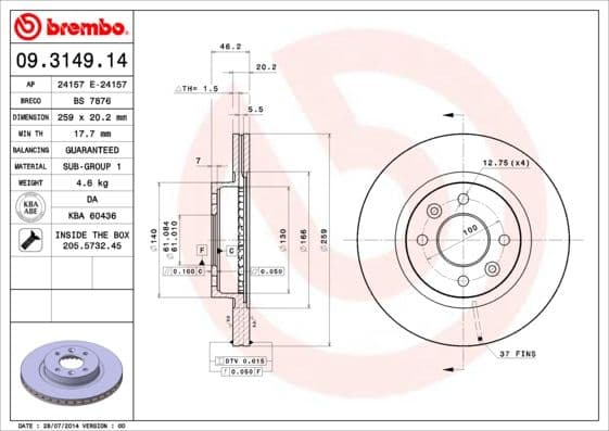 Bremžu diski BREMBO 09.3149.14 1