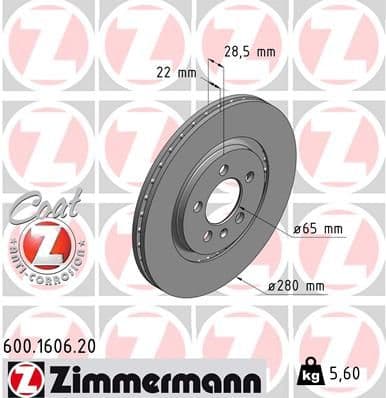 Bremžu diski ZIMMERMANN 600.1606.20 1