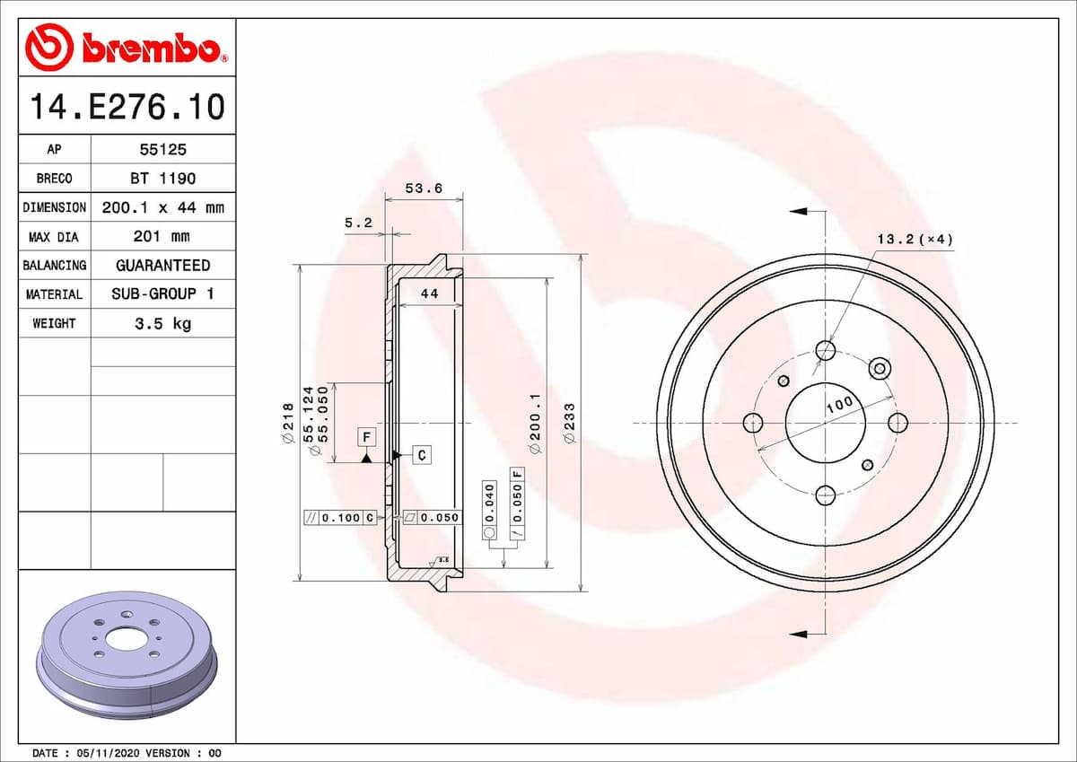 Bremžu trumulis BREMBO 14.E276.10 1