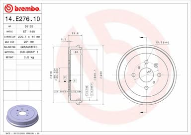 Bremžu trumulis BREMBO 14.E276.10 1