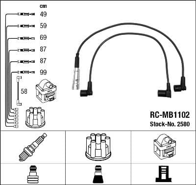 Augstsprieguma vadu komplekts NGK 2580 1