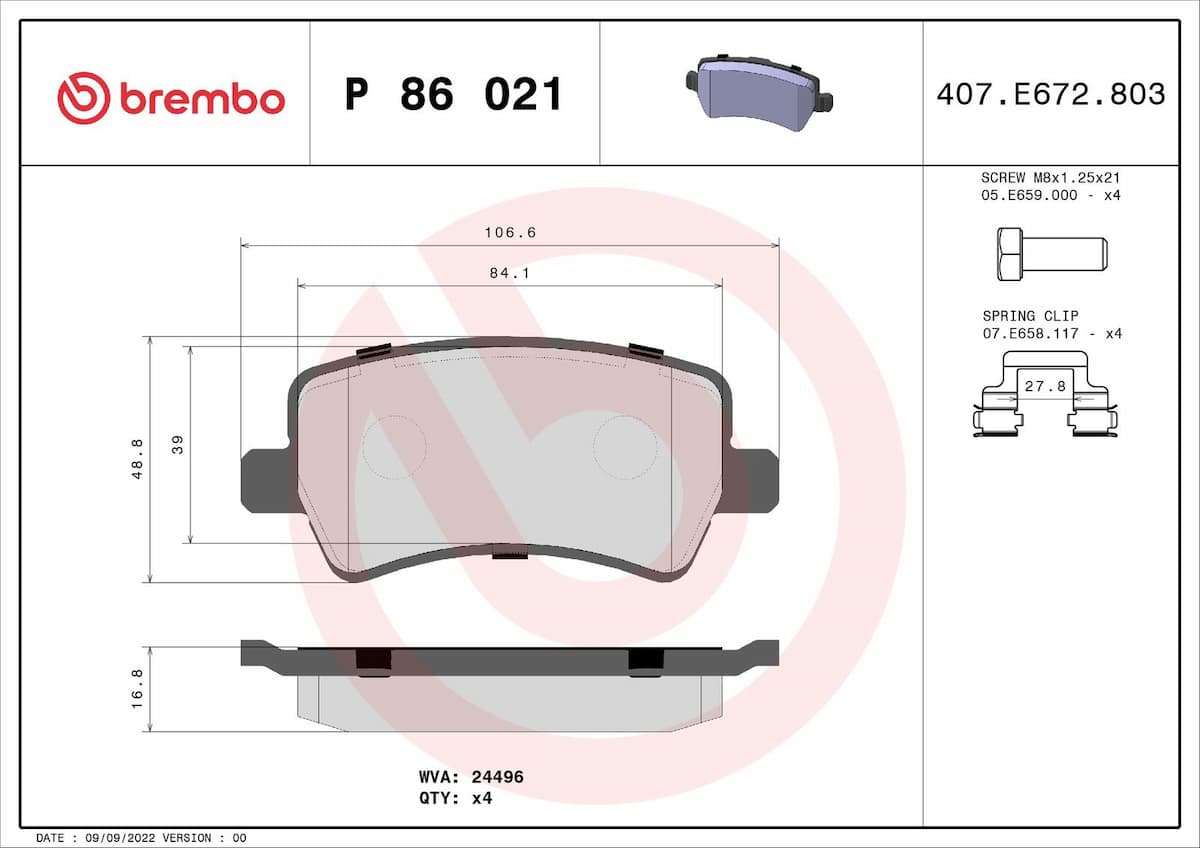 Bremžu uzliku kompl., Disku bremzes BREMBO P 86 021 1