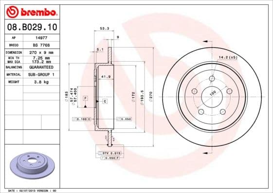 Bremžu diski BREMBO 08.B029.10 1