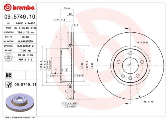 Bremžu diski BREMBO 09.5749.11 1