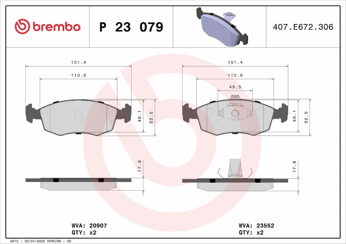 Bremžu uzliku kompl., Disku bremzes BREMBO P 23 079 1