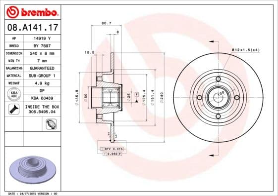 Bremžu diski BREMBO 08.A141.17 1