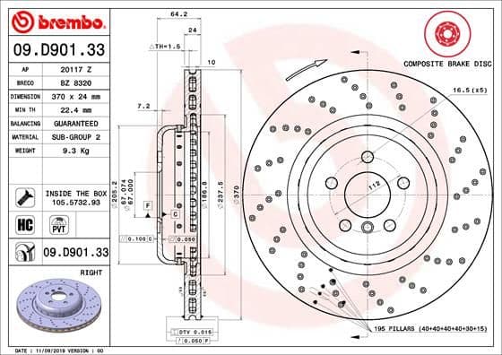 Bremžu diski BREMBO 09.D901.33 1