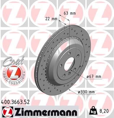 Bremžu diski ZIMMERMANN 400.3663.52 1