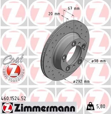 Bremžu diski ZIMMERMANN 460.1524.52 1