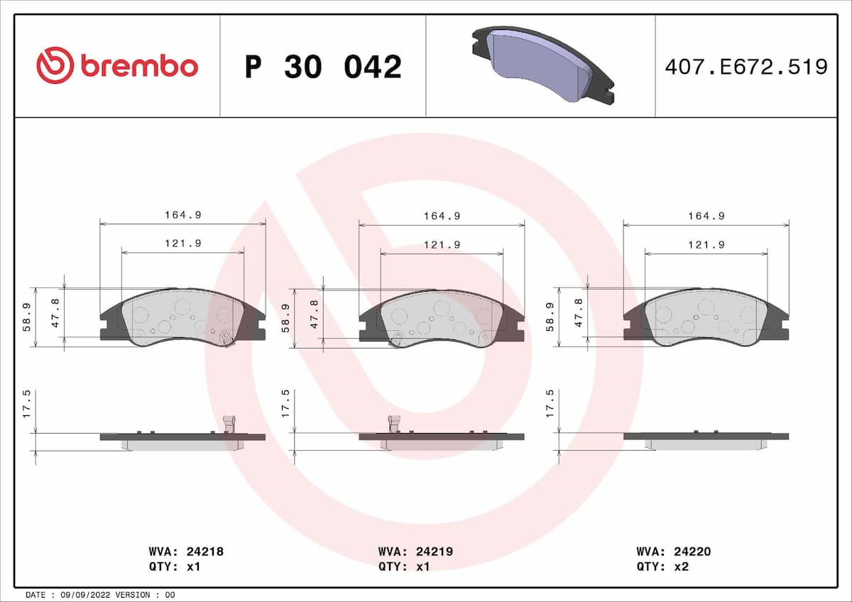 Bremžu uzliku kompl., Disku bremzes BREMBO P 30 042 1