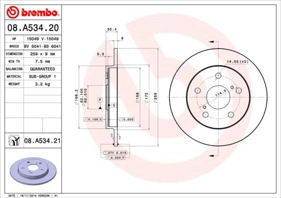 Bremžu diski BREMBO 08.A534.21 1