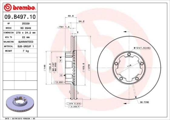 Bremžu diski BREMBO 09.B497.10 1