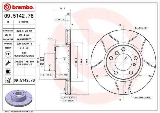 Bremžu diski BREMBO 09.5142.76 1