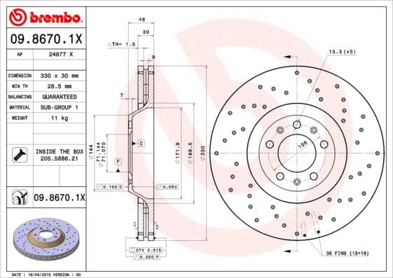 Bremžu diski BREMBO 09.8670.1X 1