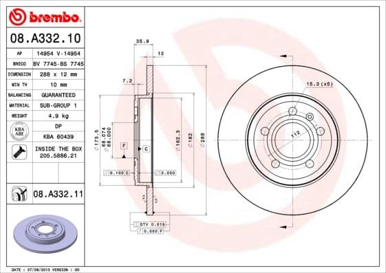 Bremžu diski BREMBO 08.A332.11 1