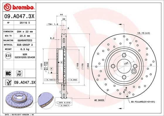 Bremžu diski BREMBO 09.A047.3X 1