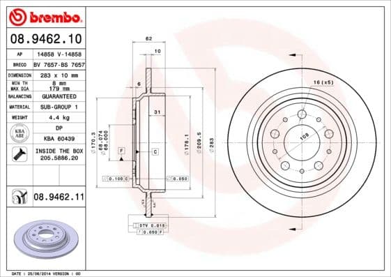 Bremžu diski BREMBO 08.9462.11 1